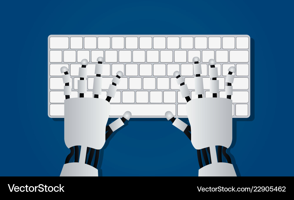 Hands of robot on computer keyboard vector image