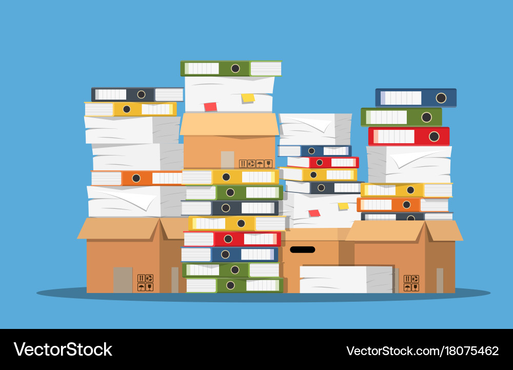 Pile of paper documents and file folders Vector Image