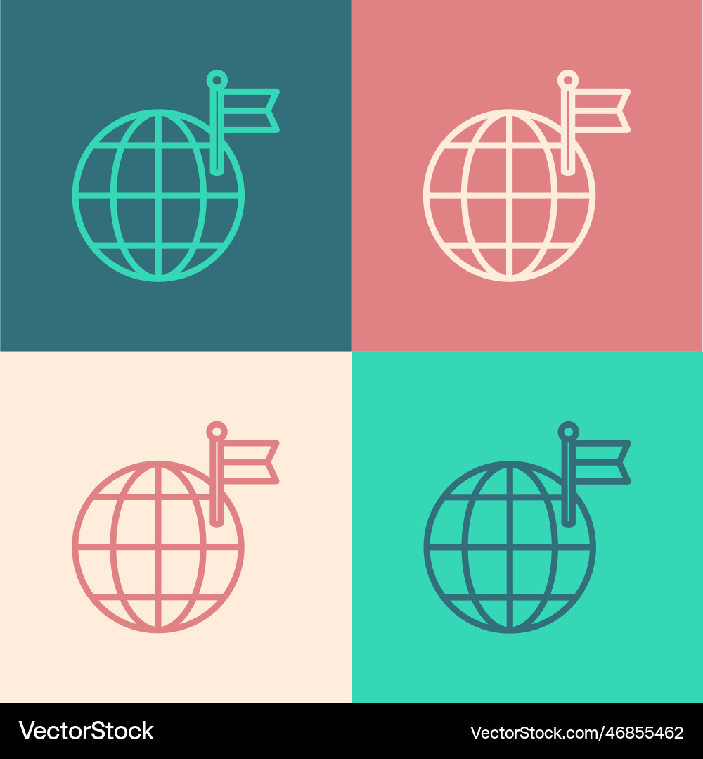 Pop art line planet with flag icon isolated vector image