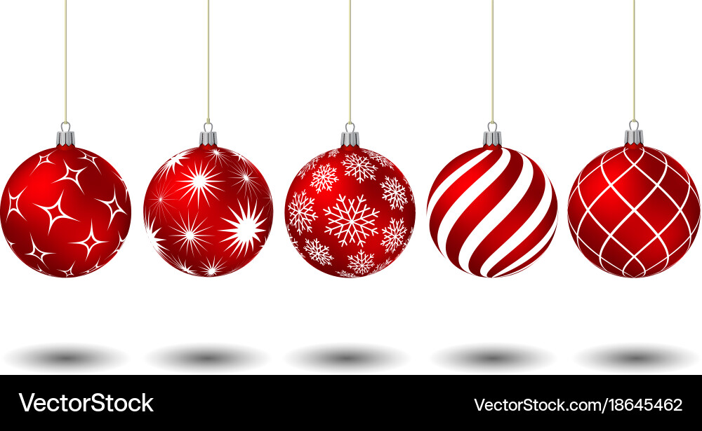 Red christmas balls with different patterns Vector Image