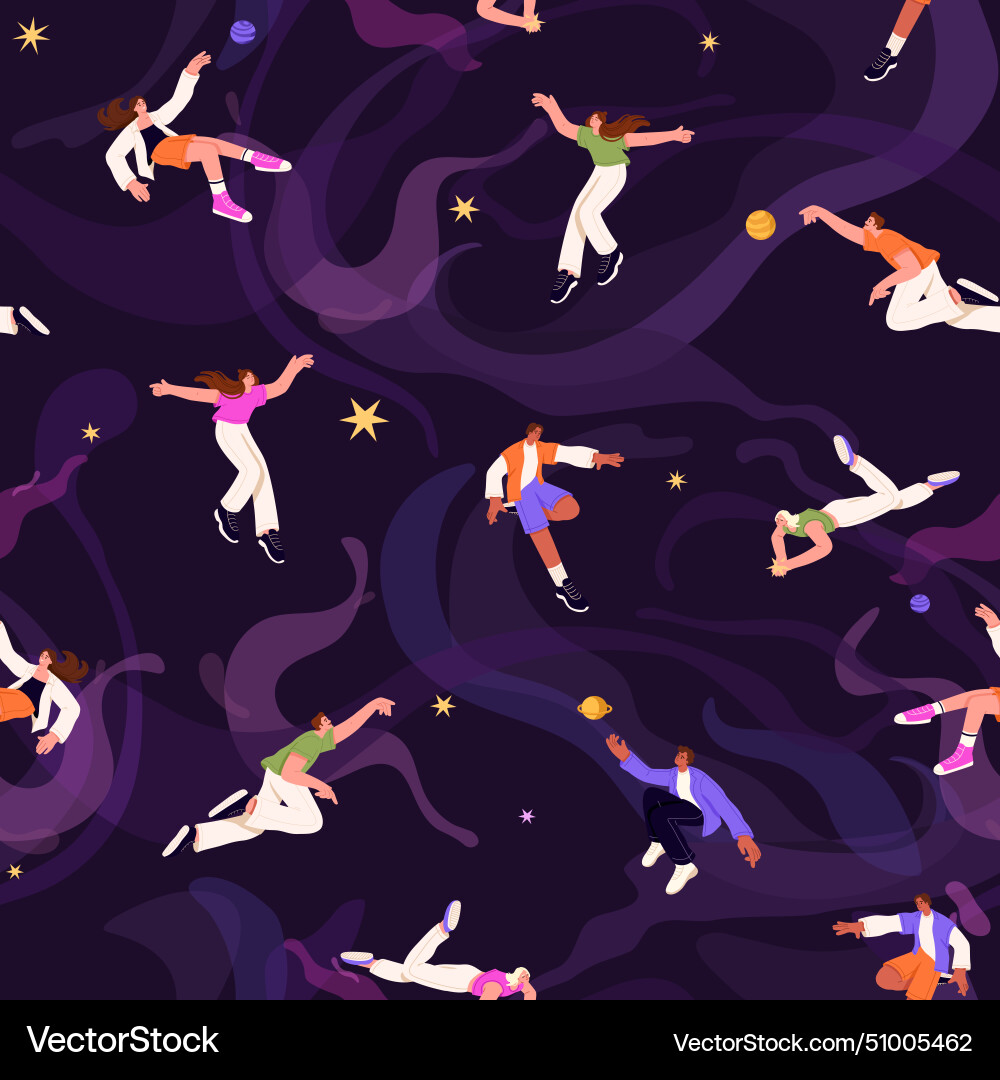 Repeatable pattern of soaring people in space Repeatable pattern of soaring people in space vector image