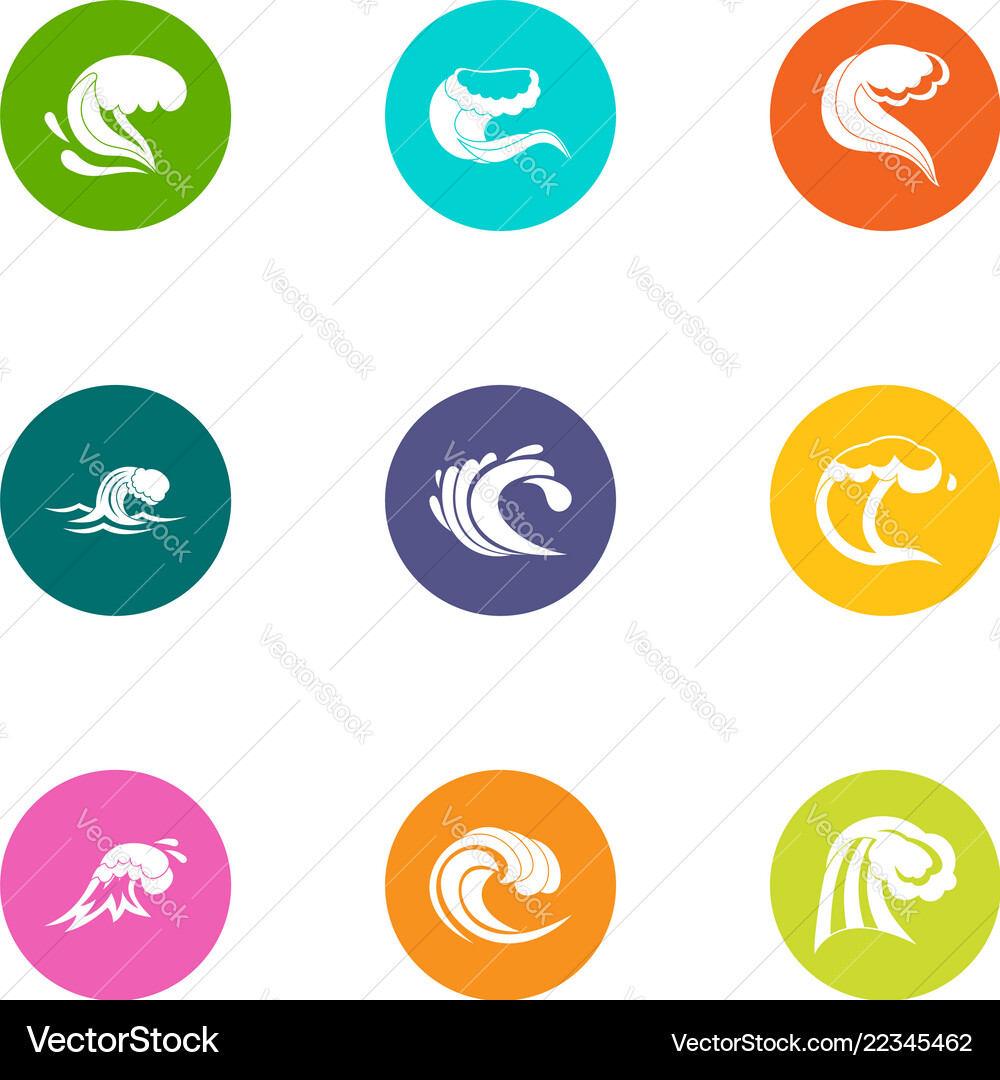 Rolling wave icons set flat style Vector Image