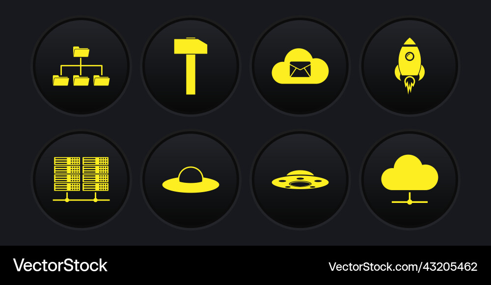 Set server data web hosting rocket ship Set server data web hosting rocket ship vector image