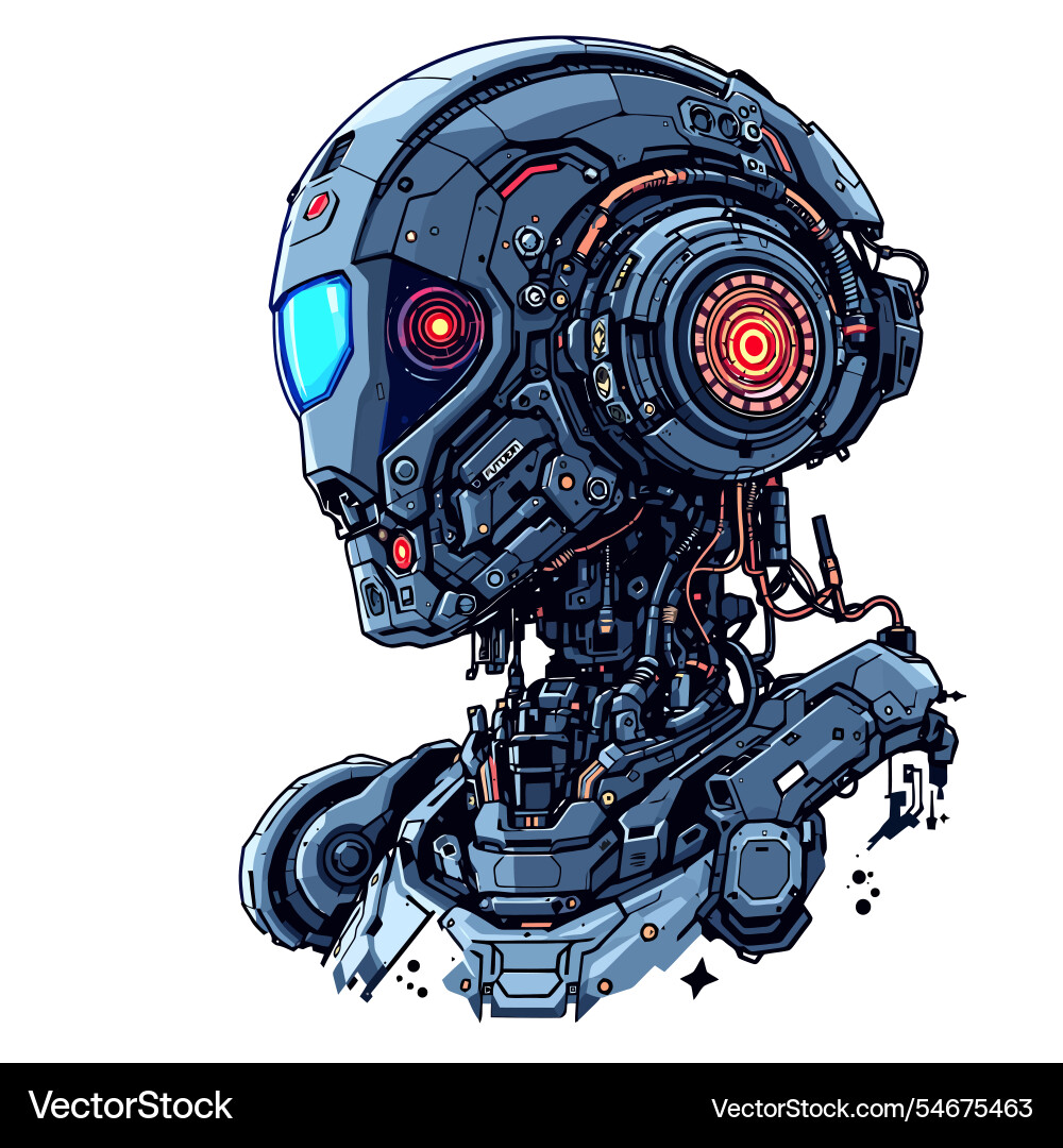Advanced Robotic Face with Red Light Vector Image