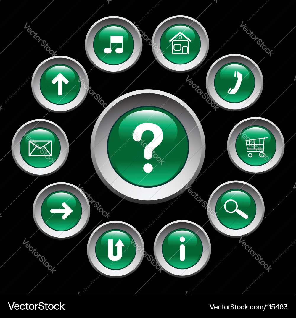 Glossy Green Buttons with Icons Vector Image