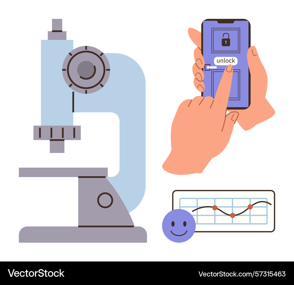 Microscope smartphone unlocking and chart Microscope smartphone unlocking and chart vector image