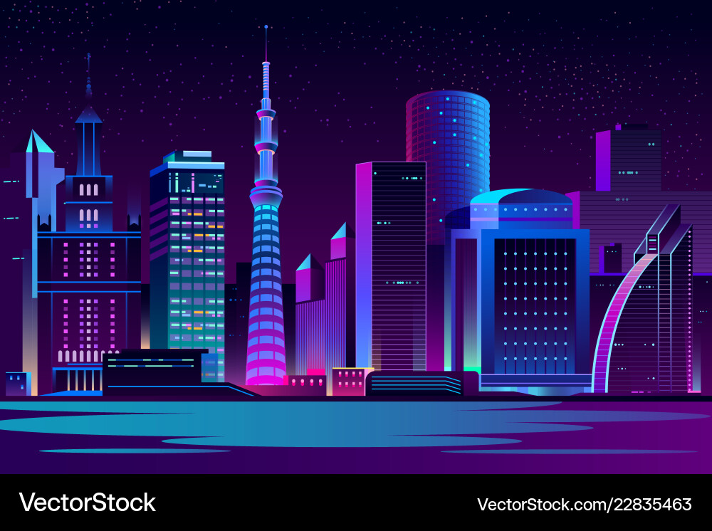 Night city futuristic landscape background Night city futuristic landscape background vector image