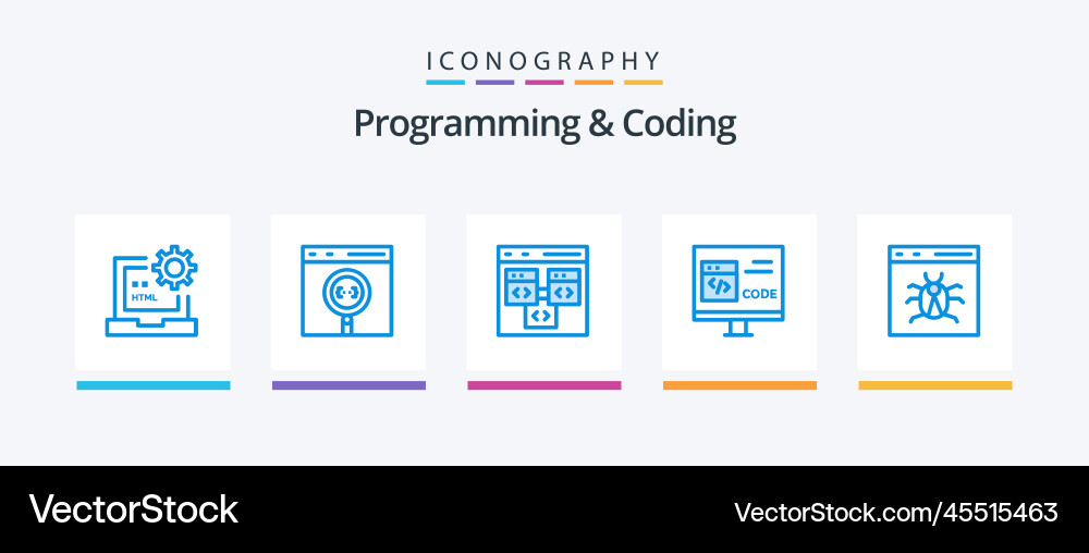Programming and coding blue 5 icon pack including Vector Image