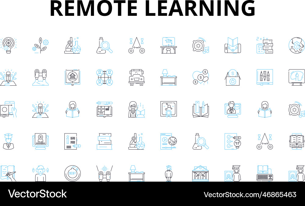 Remote learning linear icons set virtual digital Remote learning linear icons set virtual digital Vector Image