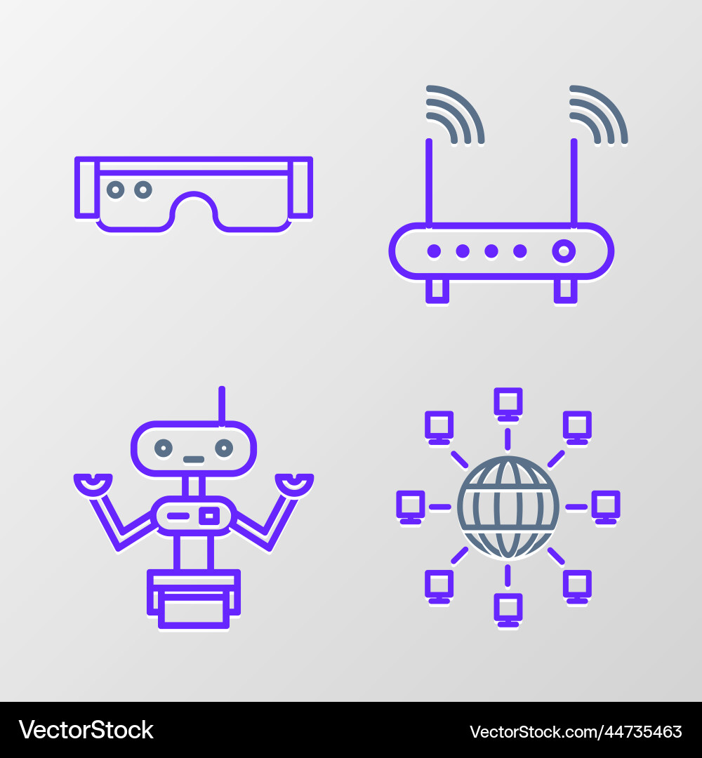 Set line social network robot router and wi-fi Set line social network robot router and wi-fi Vector Image