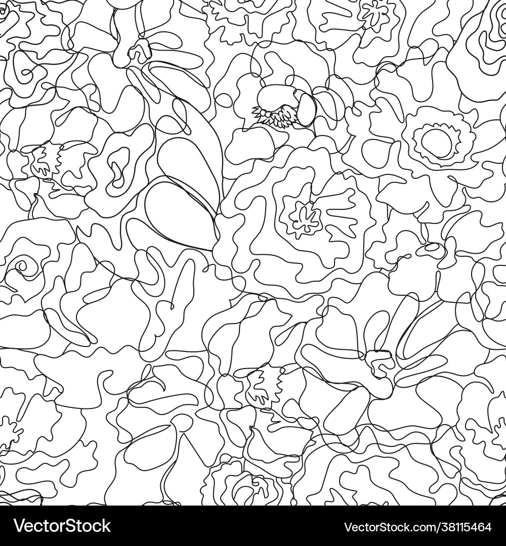Abstract continuous line seamless floral Vector Image