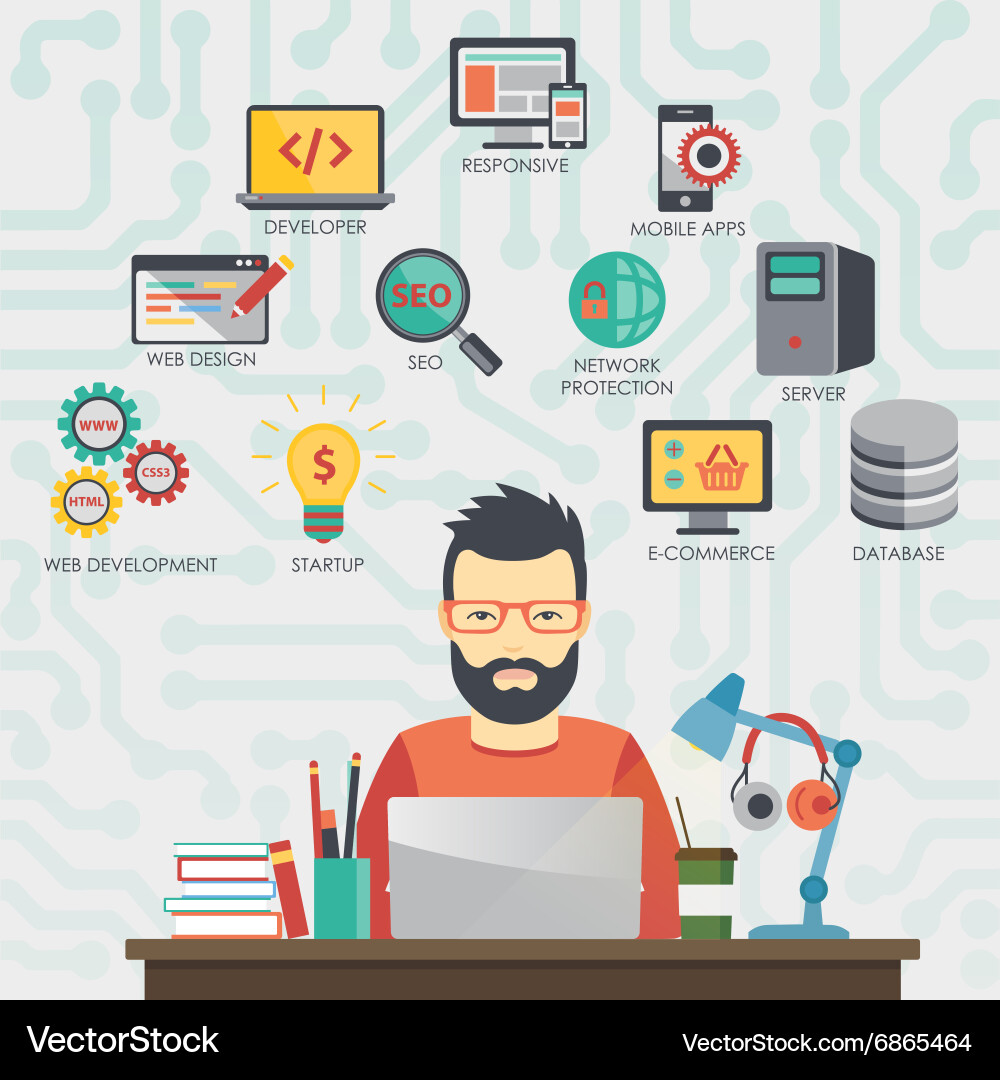 Man Coding on Laptop - Technology & Programming vector image