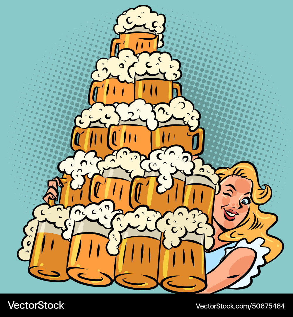 Mädchen bietet hervorragende Schaum Bier für Besucher Mädchen bietet hervorragende Schaum Bier für Besucher vektorbild