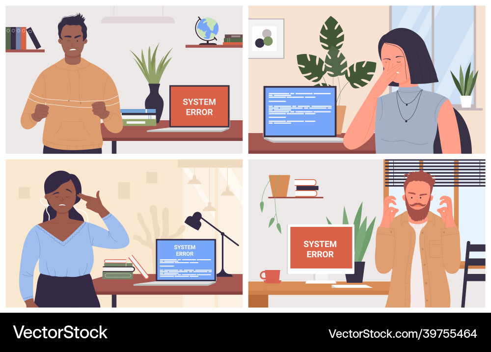 Mistake error on computer screen angry or sad Vector Image