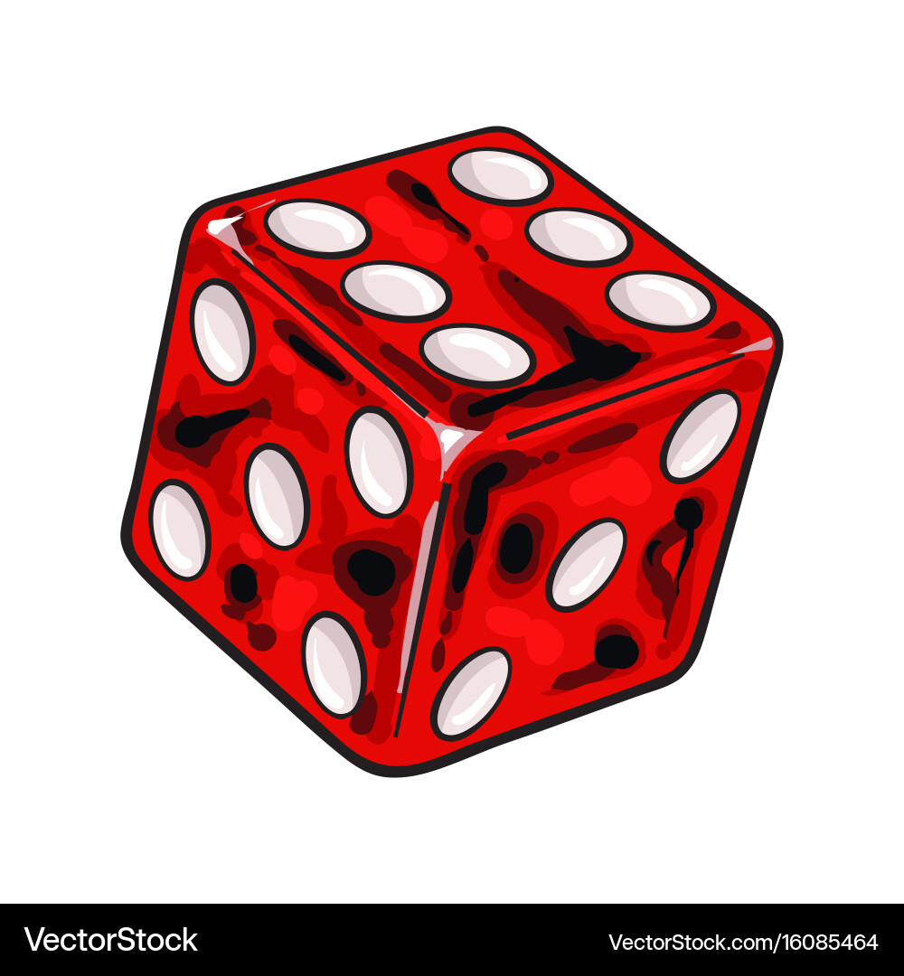Single shiny red dice isolated sketch style Vector Image