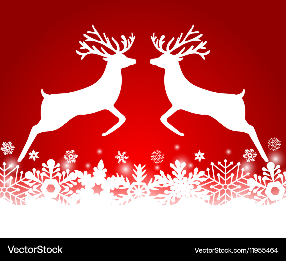 Two reindeer jump to each other on a red Vector Image