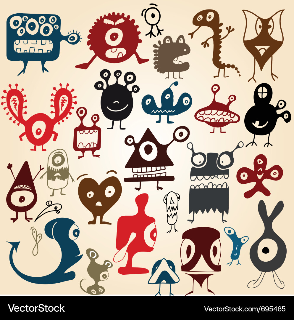Cute Doodle Monsters Collection vector image