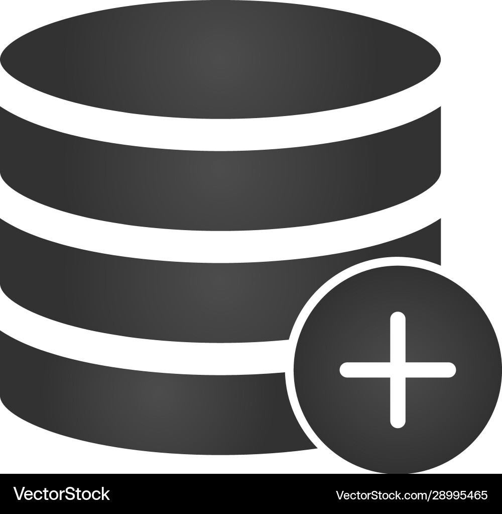 Database Add Icon - Black Vector Image