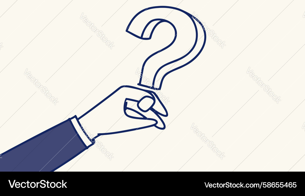 Hand holding question mark line art query design Vector Image