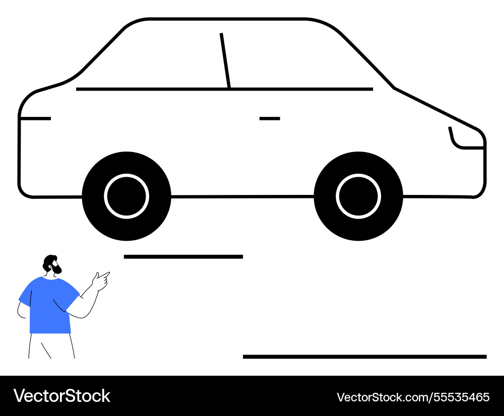 Man gesturing near large abstract car shape Man gesturing near large abstract car shape Vector Image