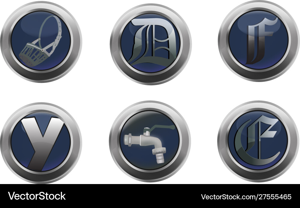 Metal buttons with various images inserted Vector Image