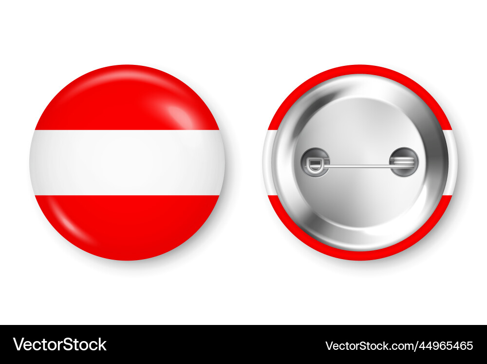 Realistic button badge with printed austrian flag Realistic button badge with printed austrian flag Vector Image