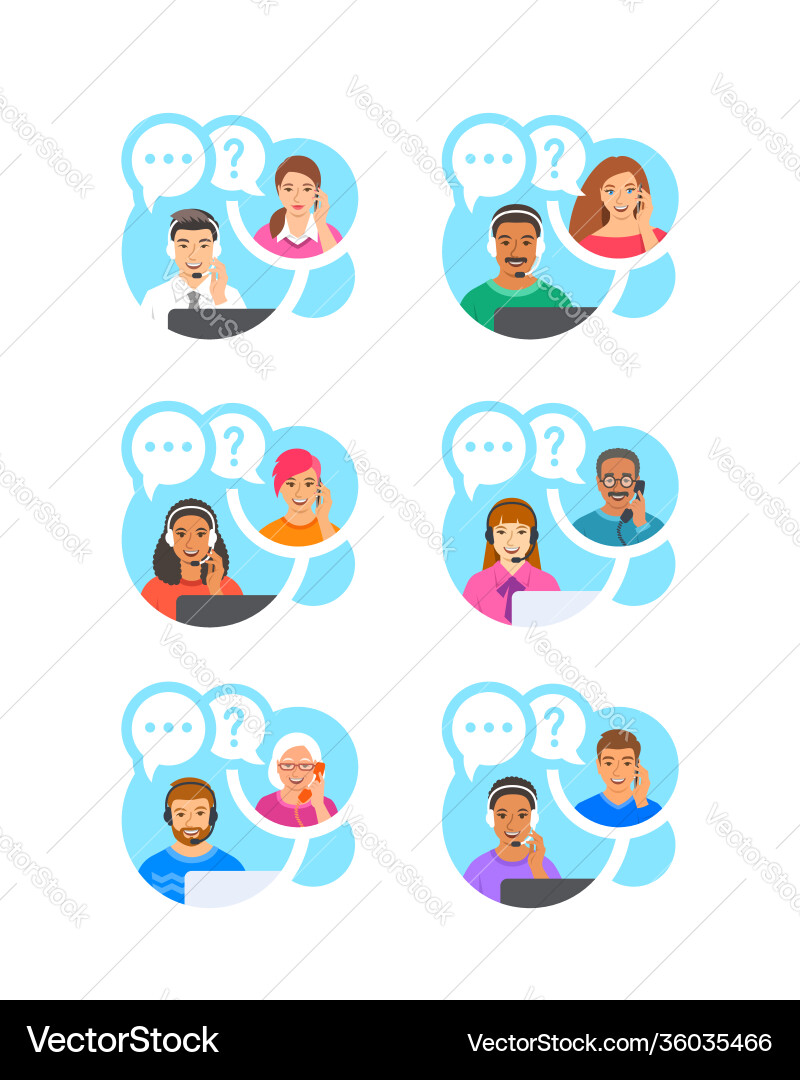Customer support operators talk with clients Customer support operators talk with clients vector image