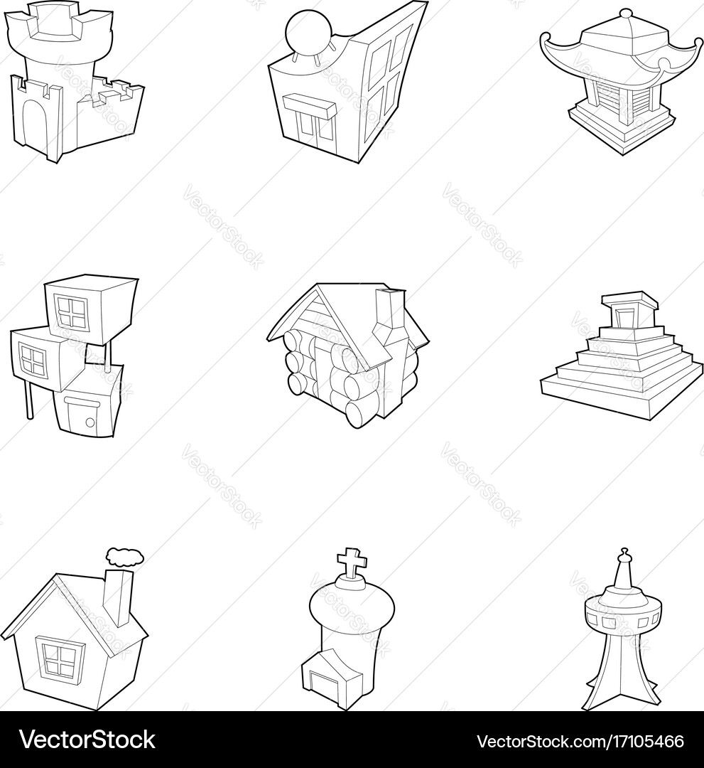 Different building icons set outline style Vector Image