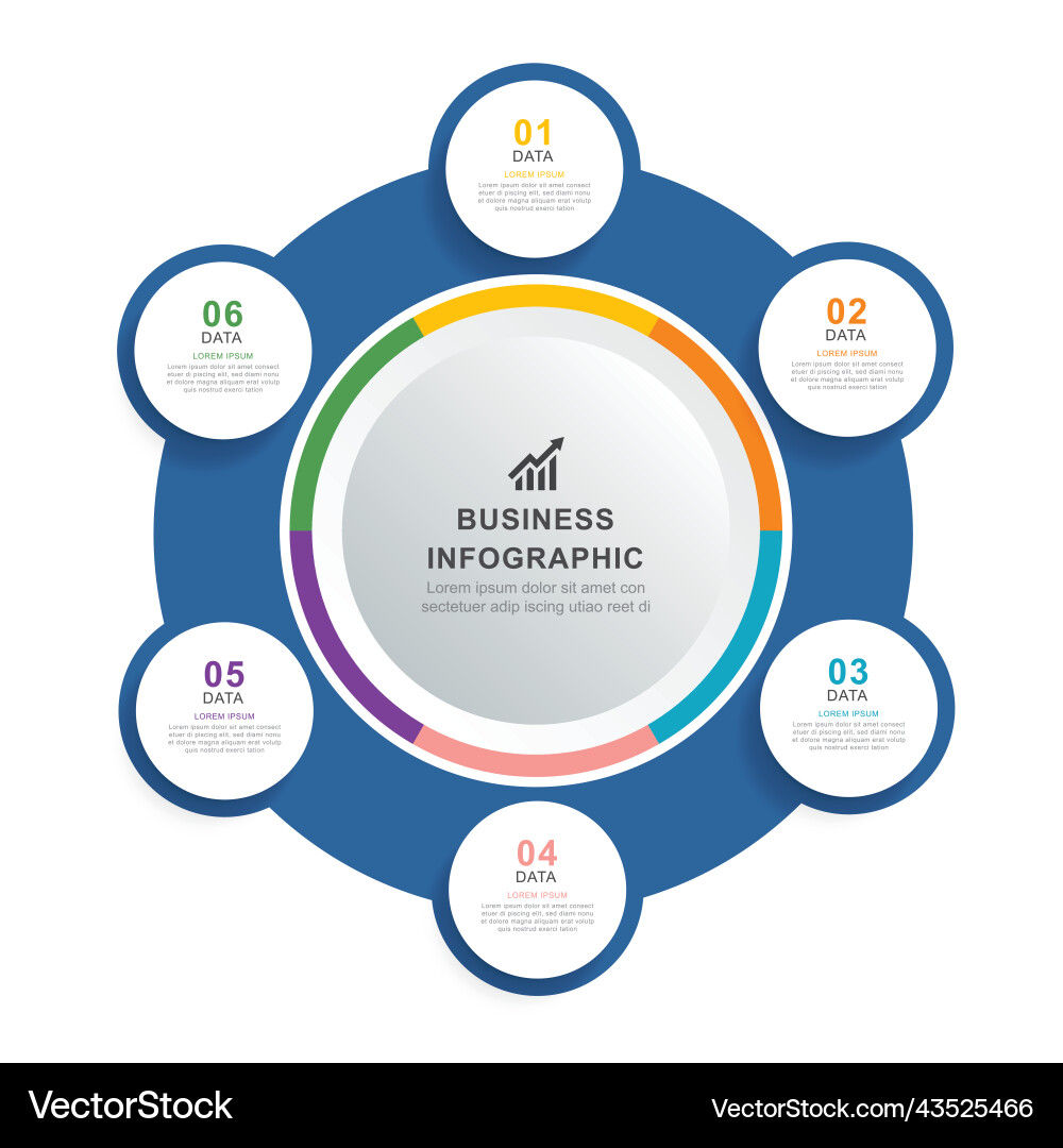 Infographics circle timeline with 6 number data Infographics circle timeline with 6 number data vector image