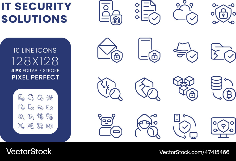 It security solutions linear desktop icons set It security solutions linear desktop icons set Vector Image