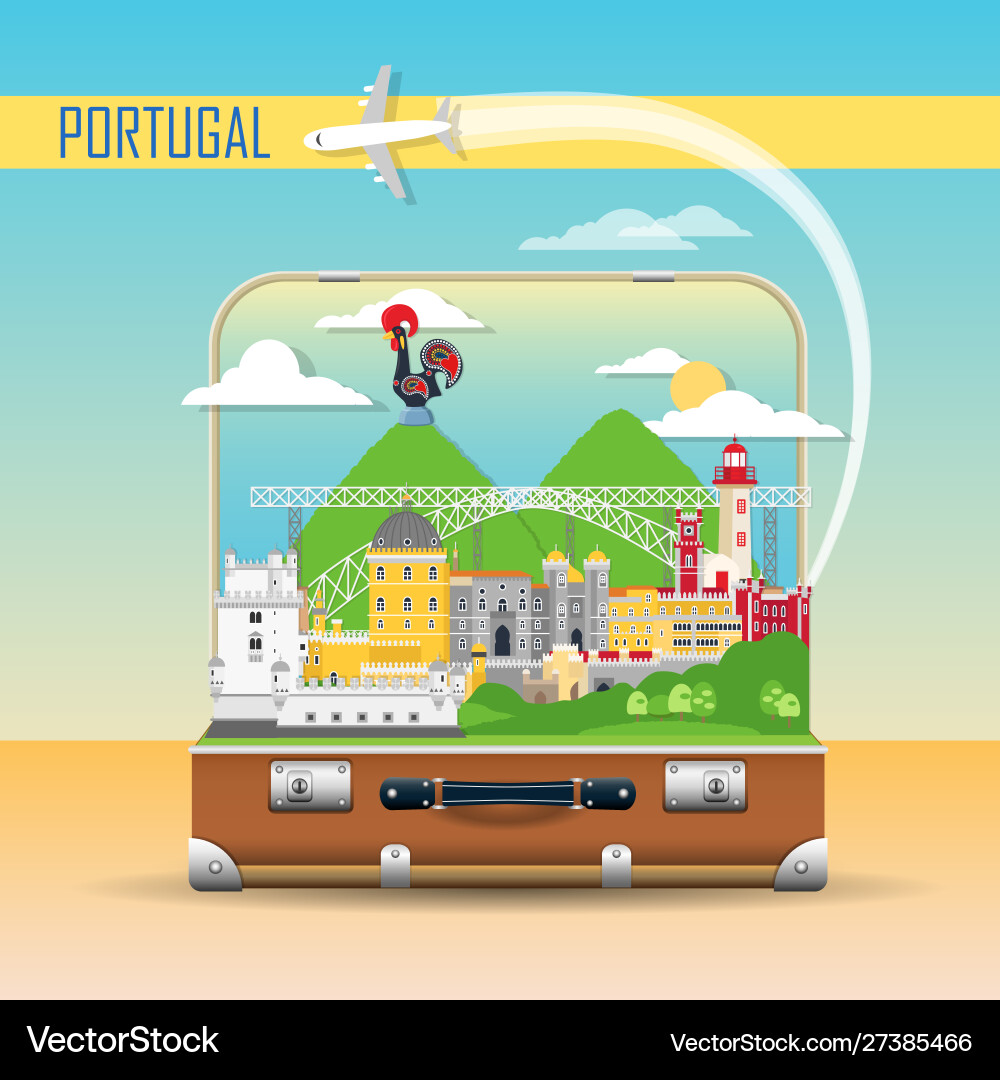 Portugal background with national landmark icons Portugal background with national landmark icons vector image