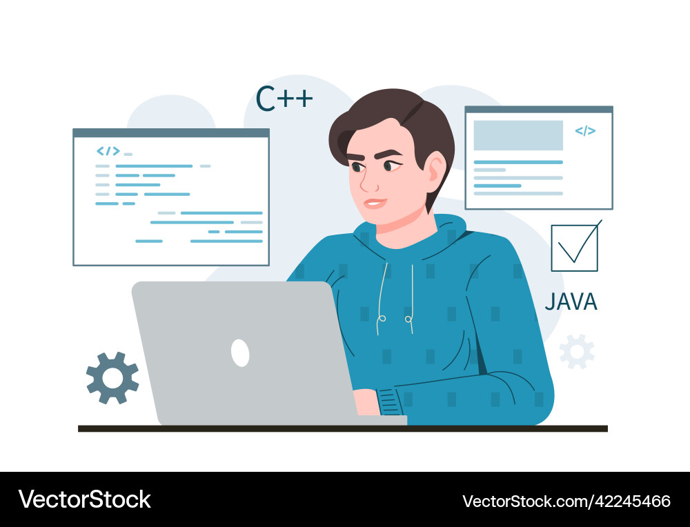 Programmer with laptop Programmer with laptop Vector Image