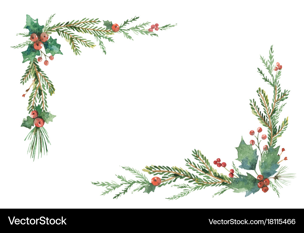 Watercolor Christmas Holly Frame vector image
