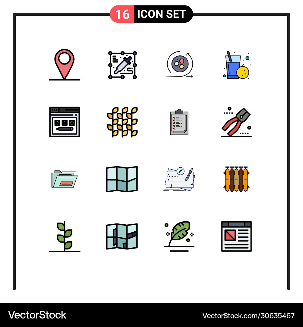 16 user interface flat color filled line pack Vector Image