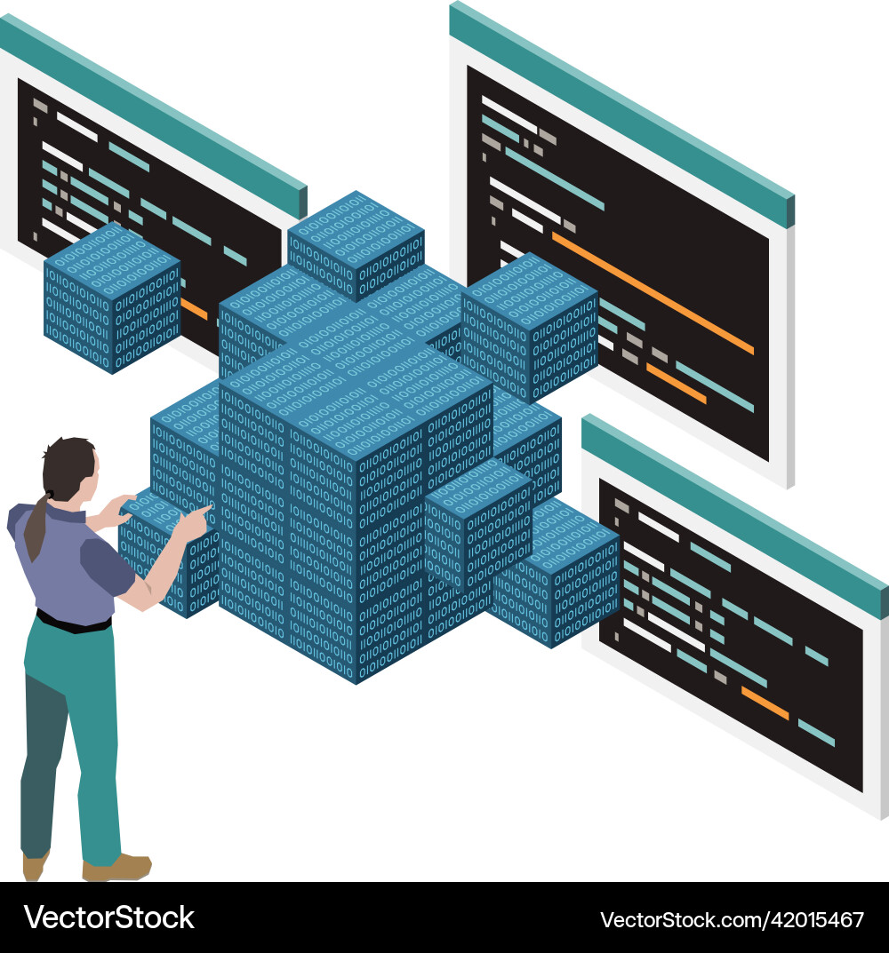 Cube programming isometric composition Vector Image