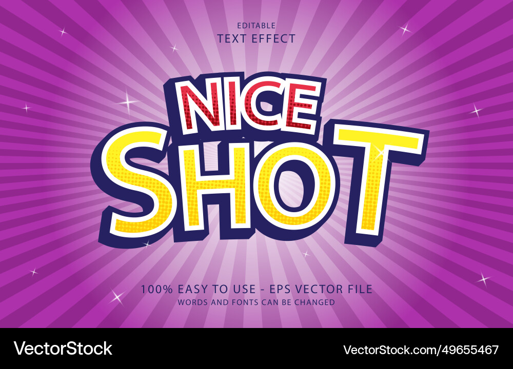 Editable text effect nice shot style vector image