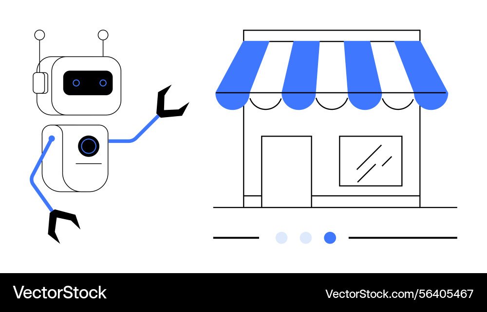 Friendly robot interacting with a storefront Friendly robot interacting with a storefront vector image