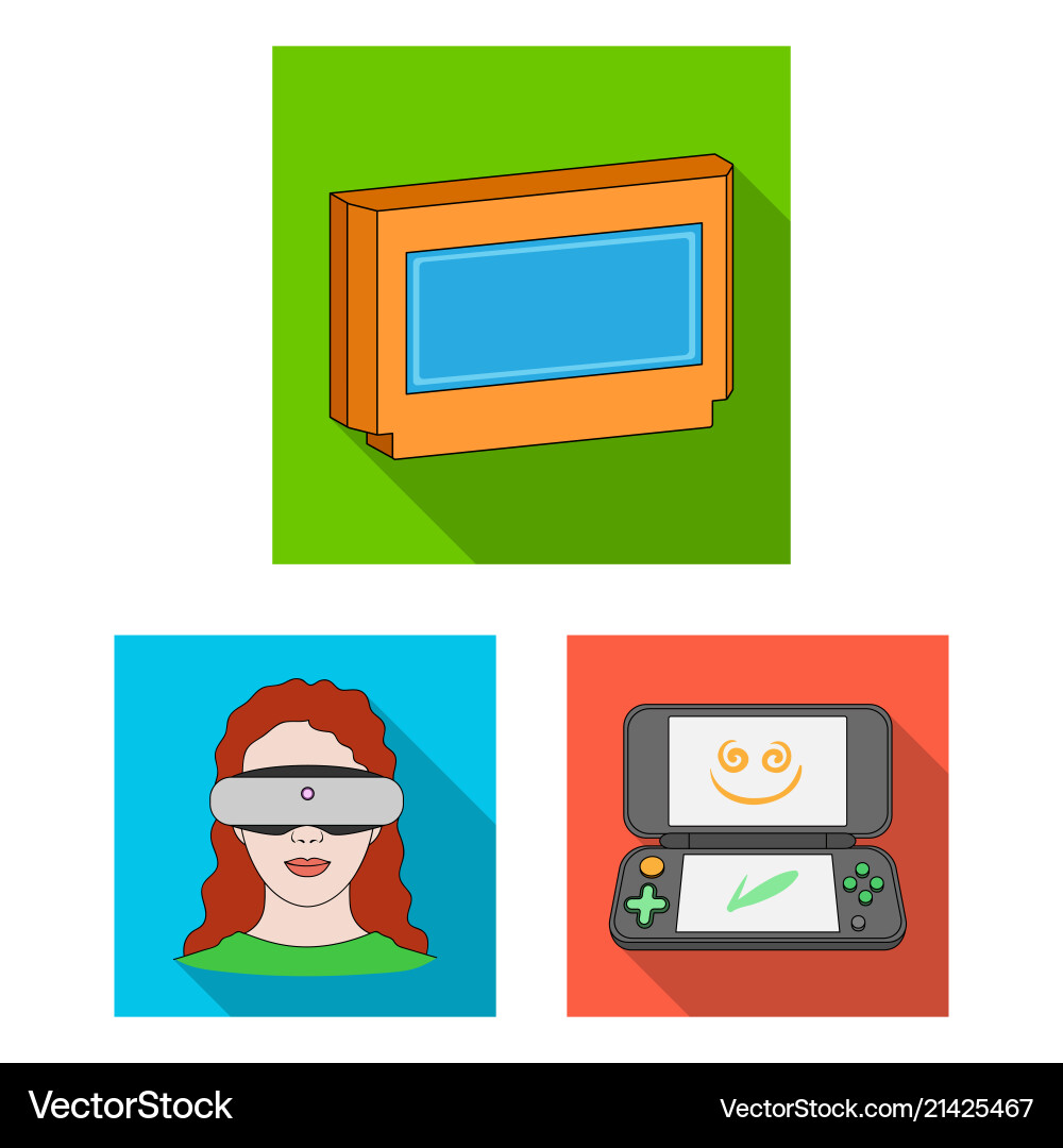 Game console and virtual reality flat icons in set Vector Image