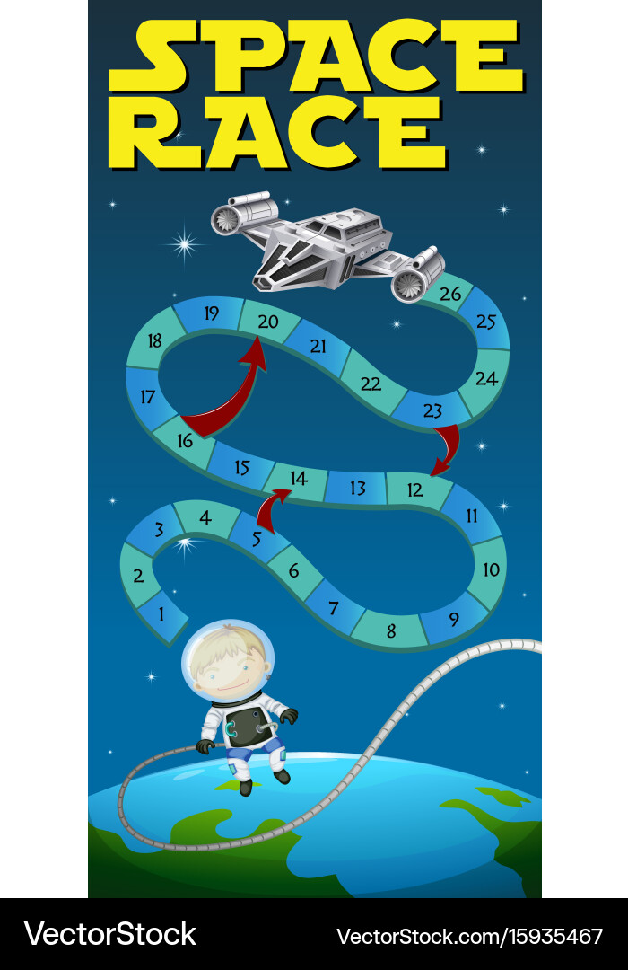 Game template with astronaut and spaceship vector image