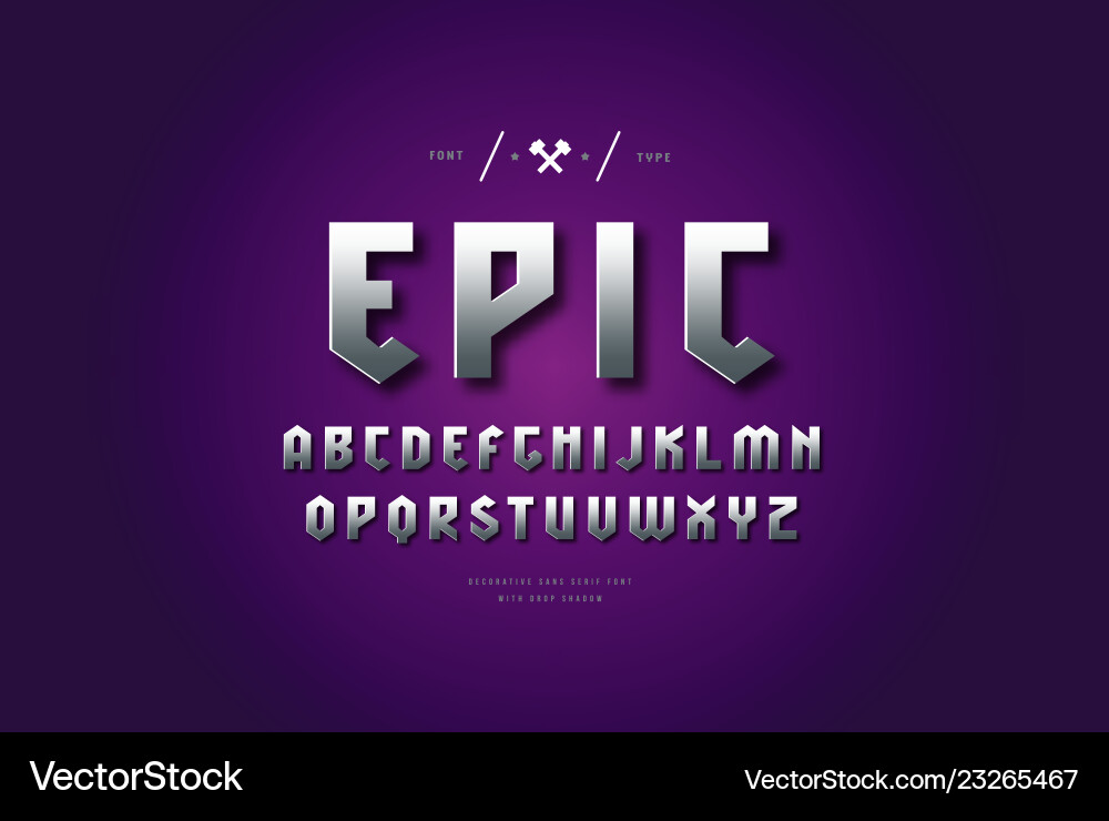 Metal chrome geometric serif font vector image