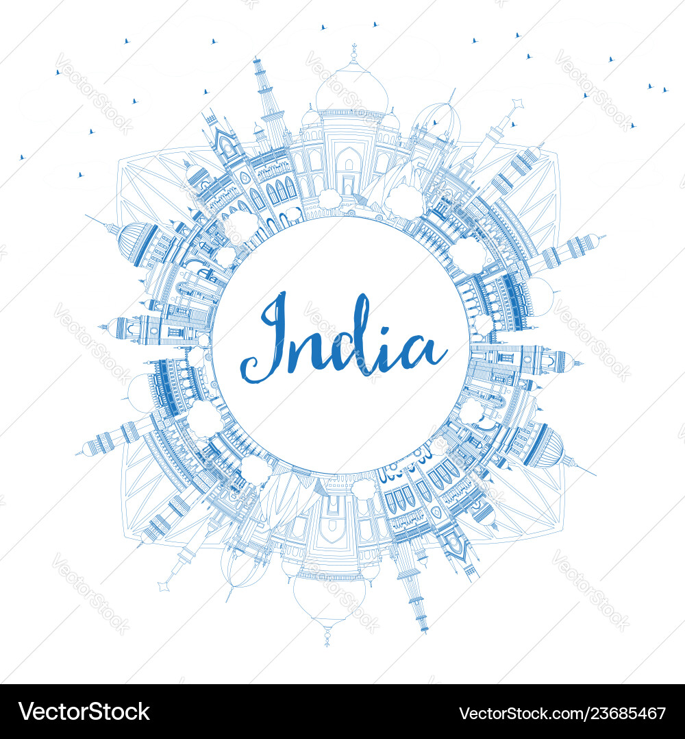 Outline india Stadt Skyline mit blauen Gebäuden Outline india Stadt Skyline mit blauen Gebäuden vektorbild
