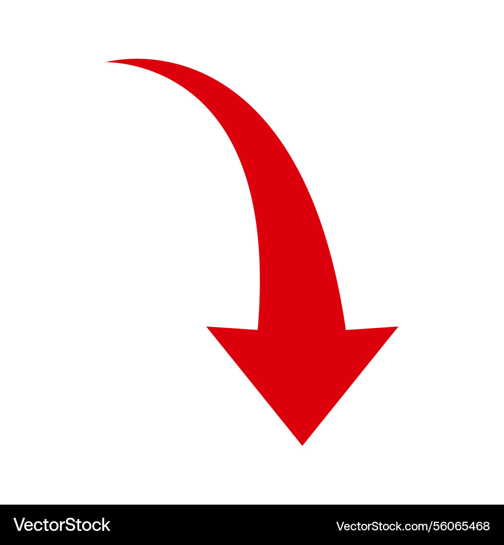 A red curved arrow pointing to the right and down A red curved arrow pointing to the right and down vector image