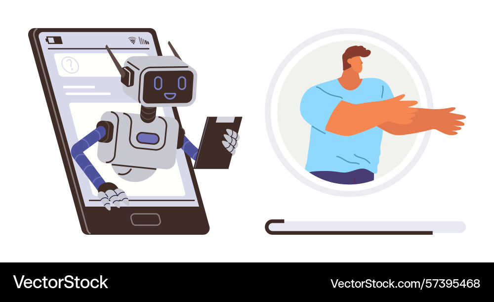 Ai robot assisting user through smartphone Ai robot assisting user through smartphone vector image
