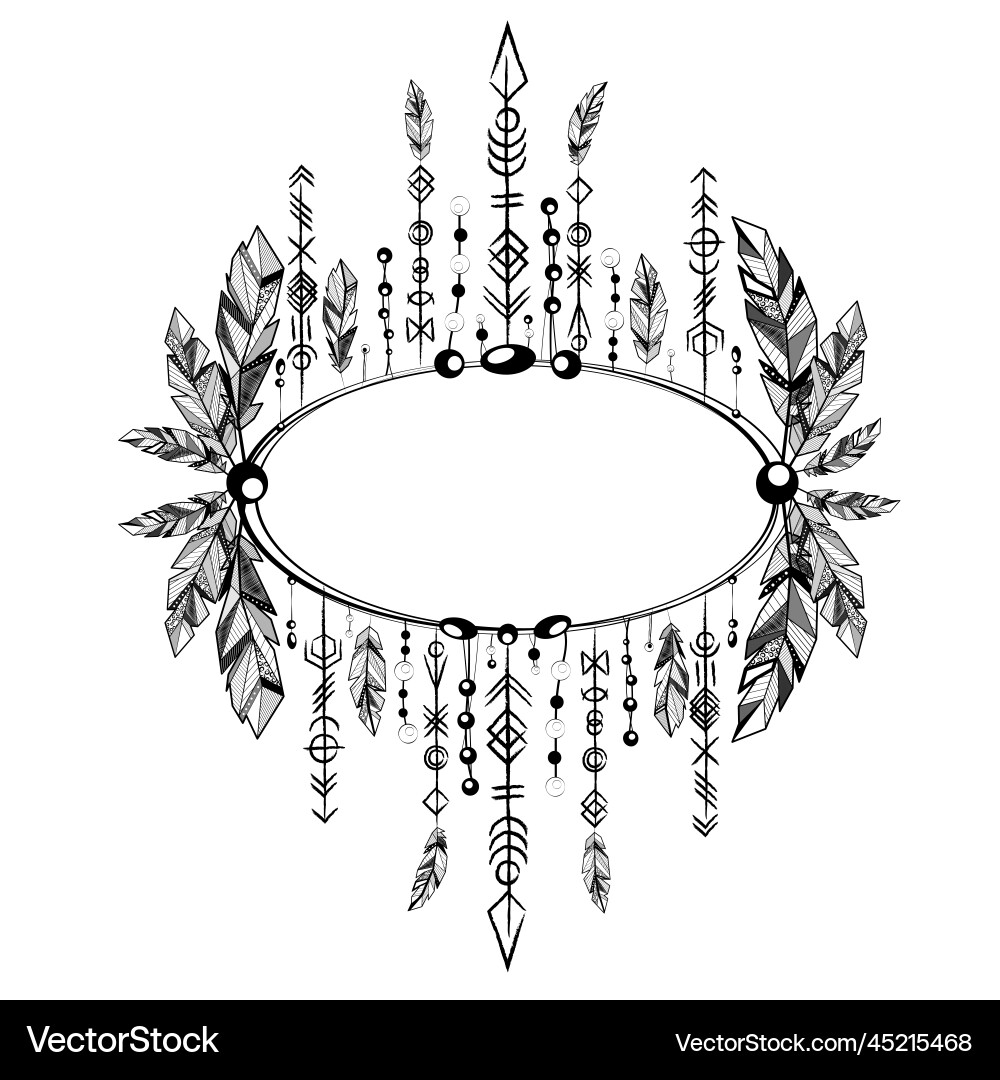 Feathers boho elipse frame pattern Feathers boho elipse frame pattern vector image