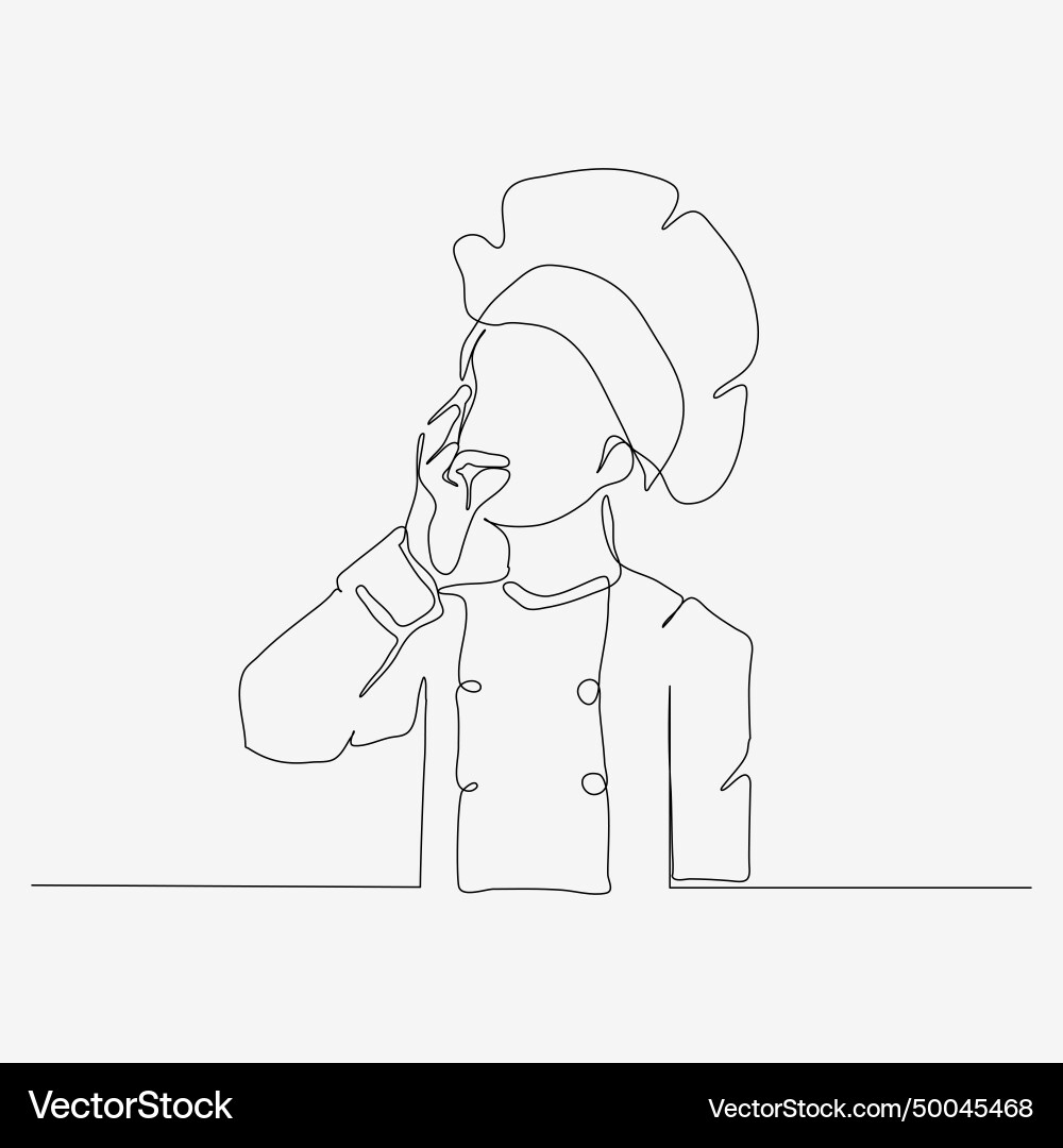 One line continuous design of kid chef showing One line continuous design of kid chef showing Vector Image