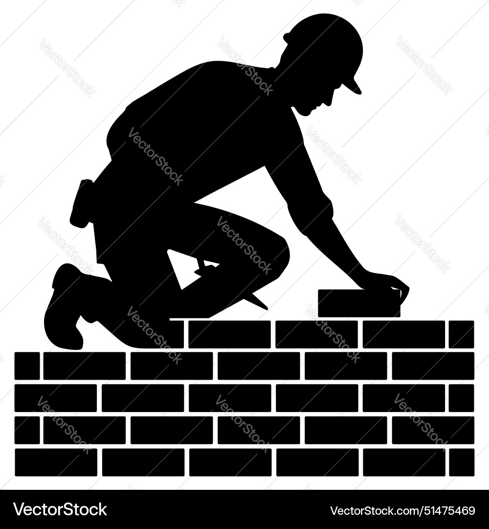 Bricklayer Constructing Wall Vector Image