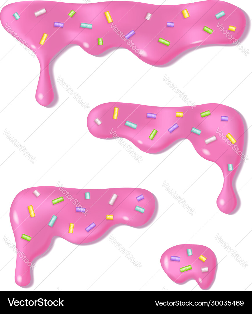 Melted pink icing drop set with sprinkles Melted pink icing drop set with sprinkles vector image