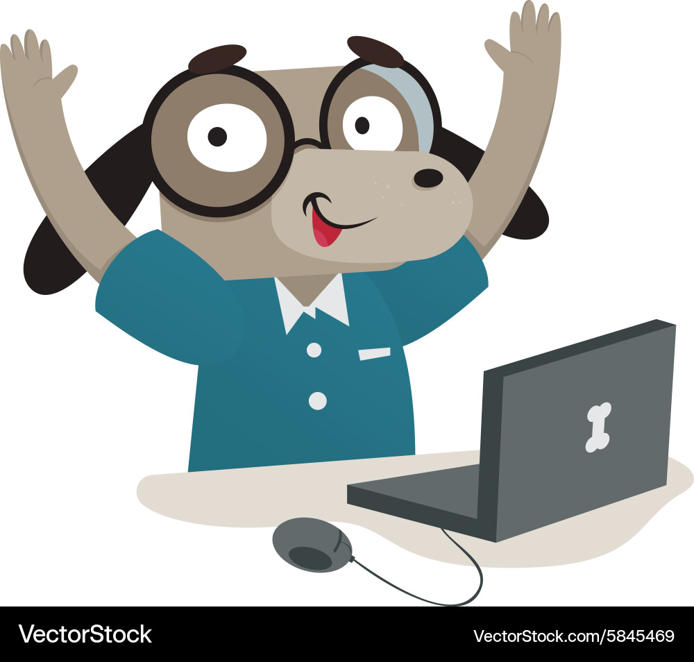 Nerd dog using a computer Vector Image