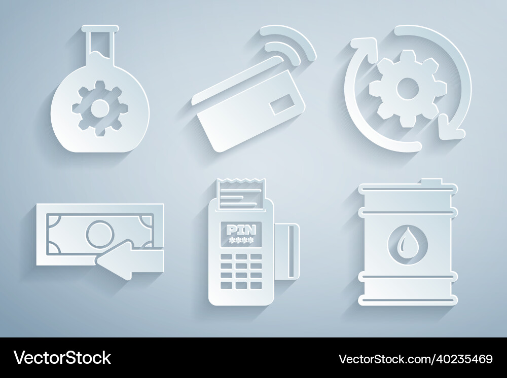 Set pos terminal gear and arrows as workflow Set pos terminal gear and arrows as workflow Vector Image
