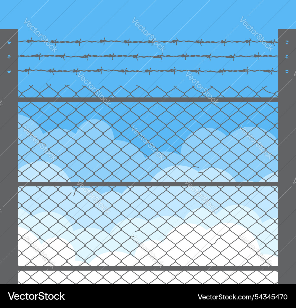 Barbed wire prison fence blue sky and white clouds Barbed wire prison fence blue sky and white clouds vector image